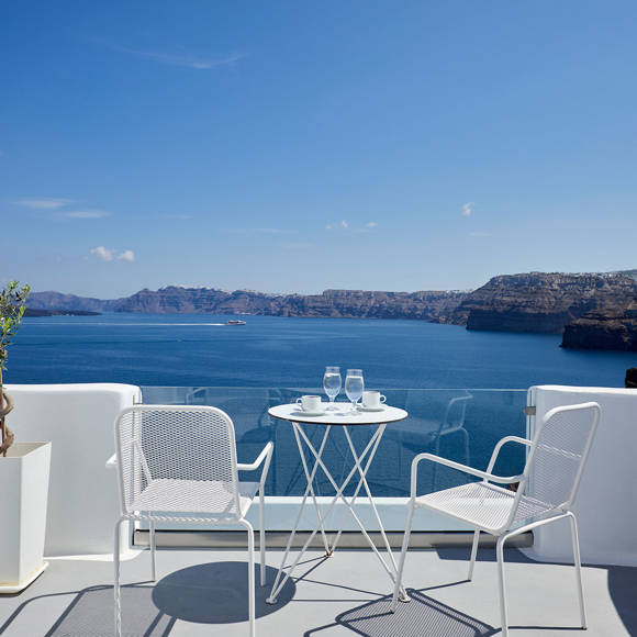 Private balcony at Santorini View Hotel by Trend Hotels in Akrotiri with panoramic caldera views
