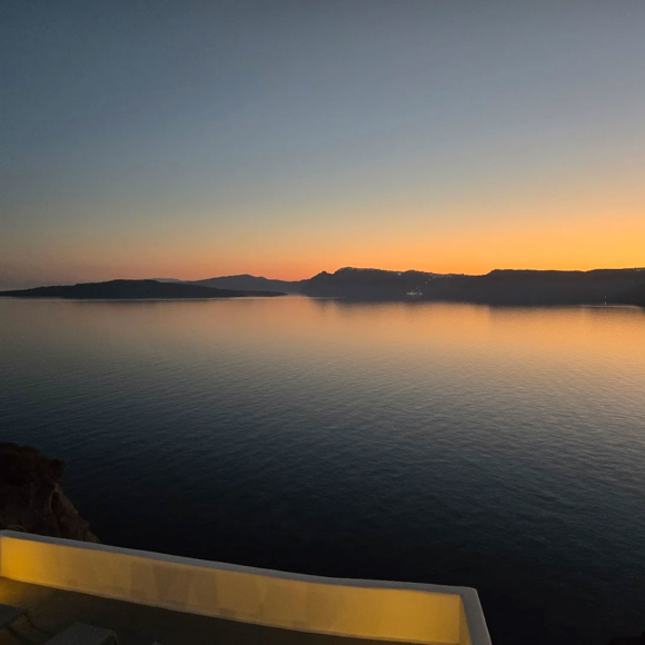 Sunset caldera view from Santorini View Hotel by Trend Hotels overlooking the Aegean Sea